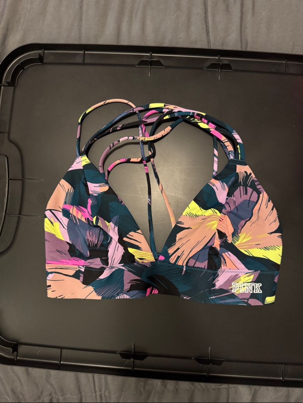 PINK Victoria's Secret Navy Floral Strappy Sports Bralette